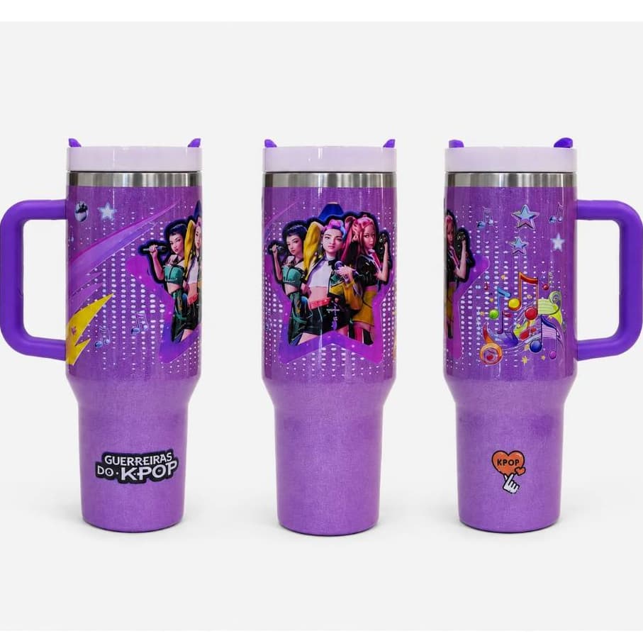 Copo Garrafa Térmica 1200ml com Alça e Canudo – Personalizado K-Pop Guerreiras