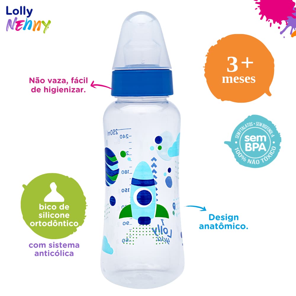Mamadeira Lolly Viva 250ml Bico Ortodôntico Silicone Livre De BPA Original