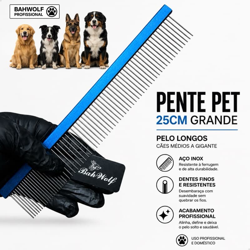 Pente Para Banho E Tosa Pet Shop Linha Profissional - 25cm ou 19cm