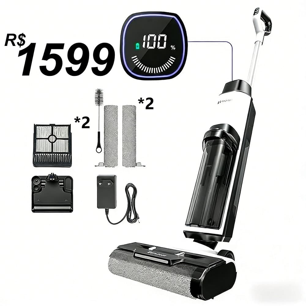 Limpador de pisos 3 em 1: aspira, lava e seca. Autolimpante,tanque 910ml, LED, bivolt 100-240V Redroad W15