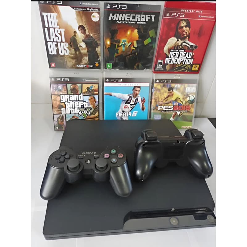 Ps3 Playstation 3 Slim , 2 controles ,acompanham 10 ótimos jogos