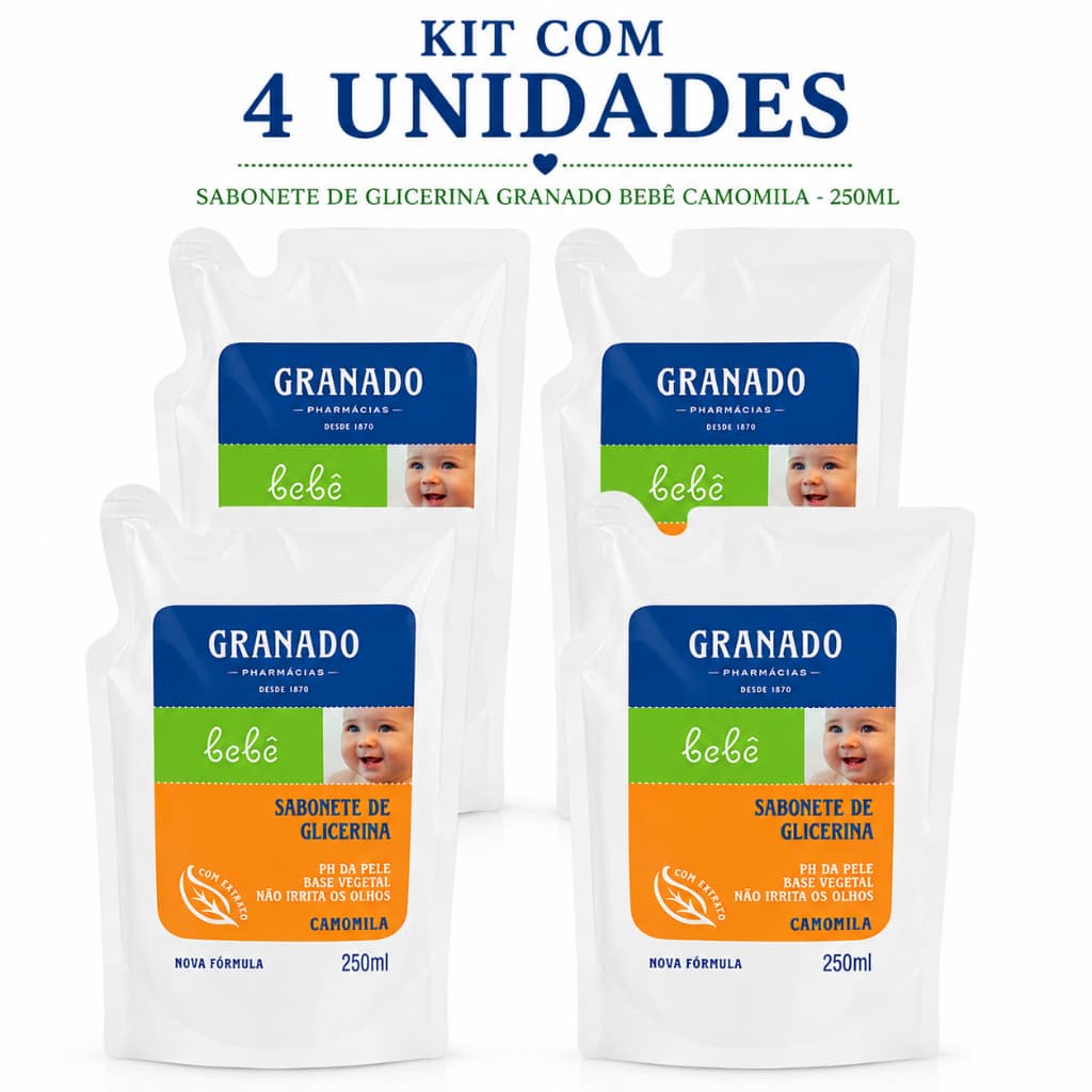Kit com 4 Unidades - Granado Refil Sabonete Líquido Bebê, Camomila - 250ml