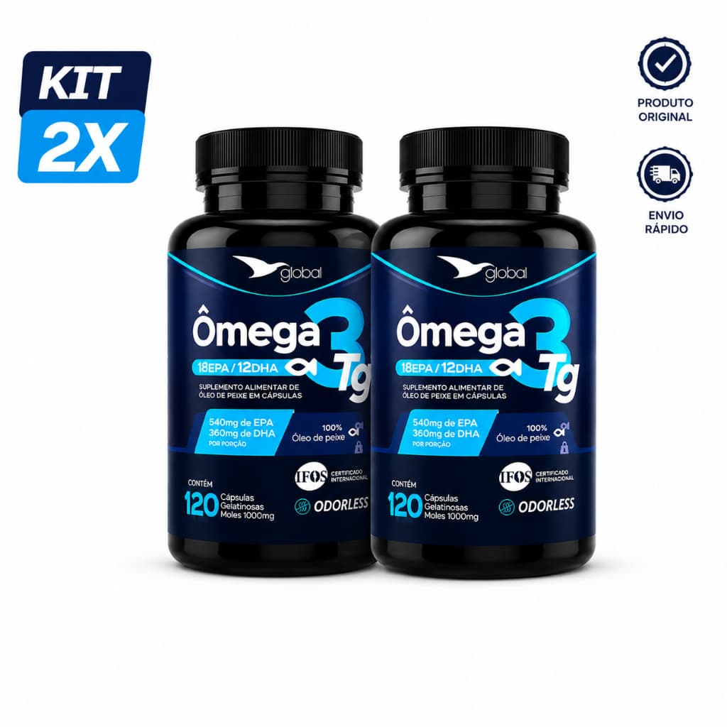 Kit 2x Ômega 3 TG Global 120 Cápsulas IFOS EPA DHA 1000mg Odorless Original
