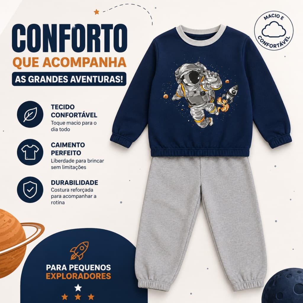 Conjunto Sortido Moletom Infatil Peluciado Masculino/Menino Elastico Na Manga e Na Barra Quentinho Inverno