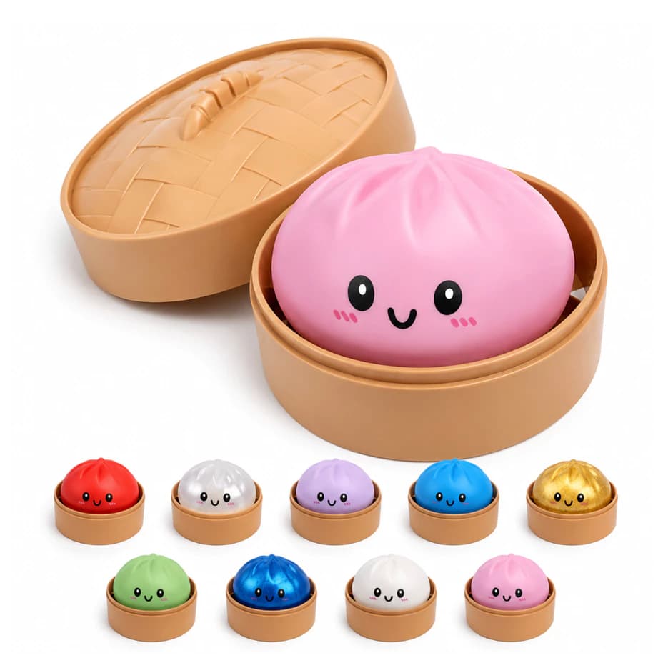 Squishy Surpresa Dumpling Mini Bao Antiestresse Fofo Macio Bolinho Chinês Fidget Toy Com Cestinha
