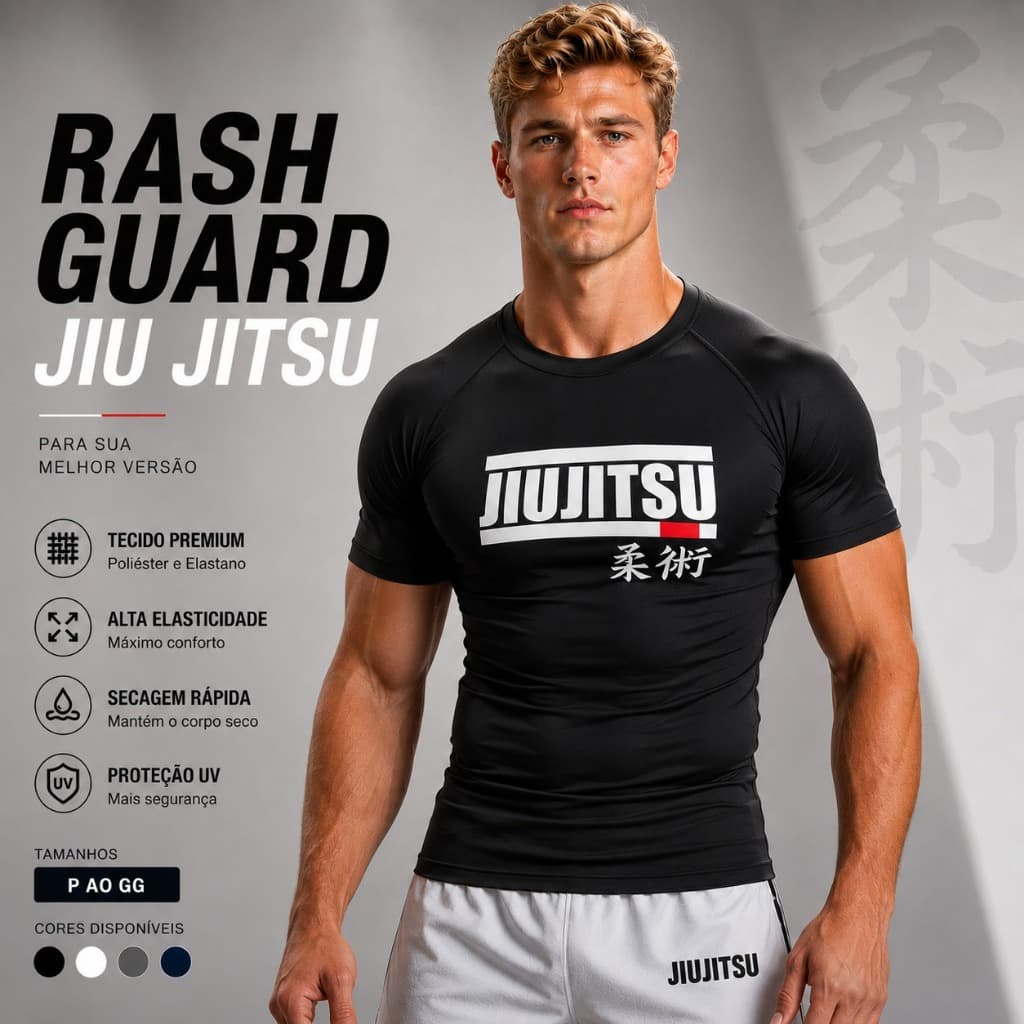 Camisa Compressão Rash Guard Masculina Manga Curta Jiu Jitsu MMA Academia Poliéster