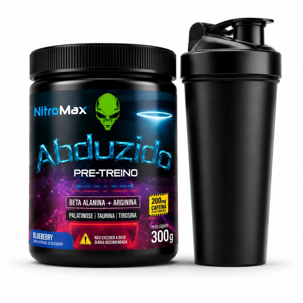 Pré Treino e coqueteleira Abduzido Nitromax 300g - Beta Alanina Cafeína Taurina Arginina Tirosina Original