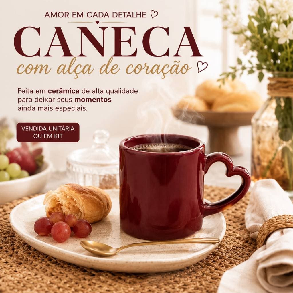 Conjunto Caneca Xícara Coração 200 Ml Kit 1, 2, 4 Peças Capucinno, Leite, Café Da Manhã Chá Da Tarde