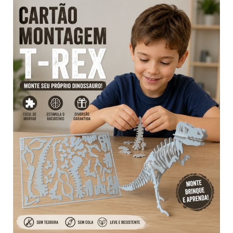 Kit Cartão Esqueleto T-Rex Quebra Cabeça Dinossauro