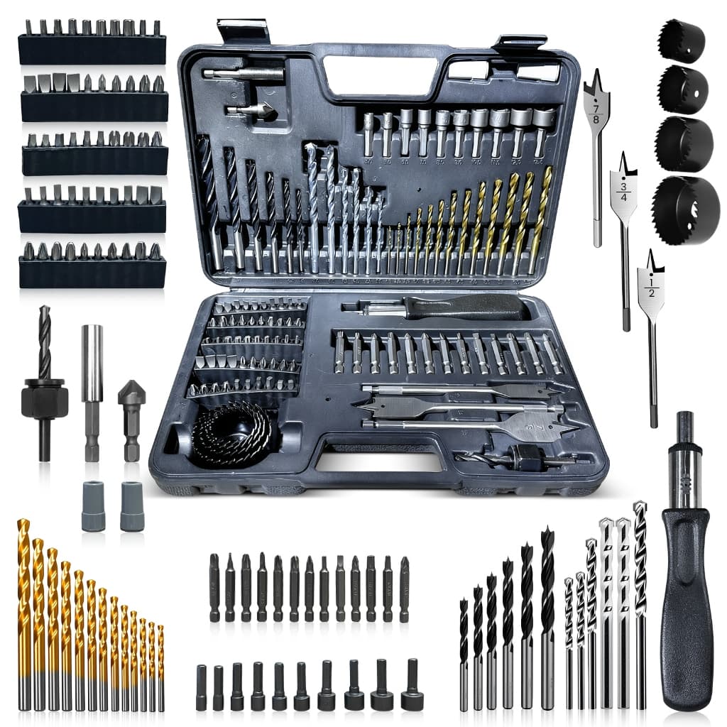 Kit Novo com 111 Peças de Brocas para Marcenaria, ideal para manutenções residenciais, externas e outros serviços