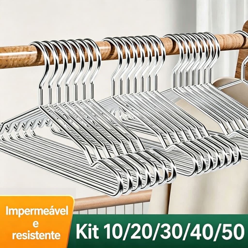 30/40/50 Cabides Adulto Aço Inoxidável Reforçado Anti-Ferrugem Antiderrapante para Close