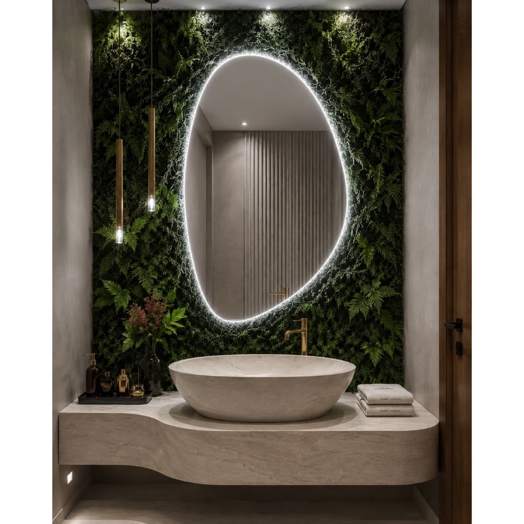 Espelho Com Led Traseiro Orgânico Moderno 60x80cm Maquiagem
