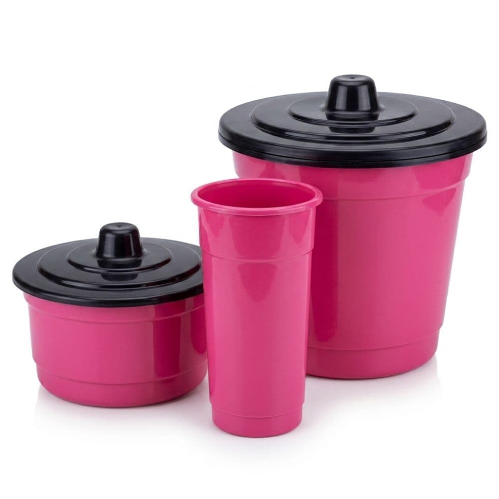 Kit Pia Cozinha 3 Peças Rosa Porta Detergente Lixeira e Porta Sabão Organizador de Pia