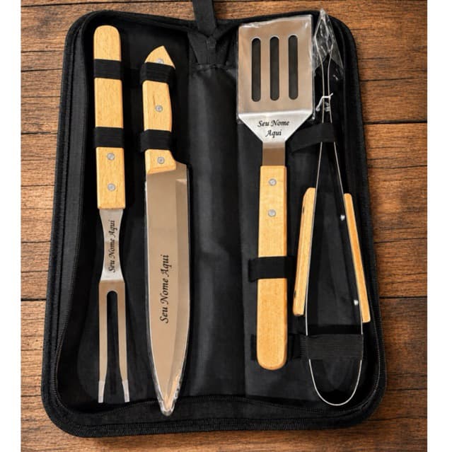 Kit Churrasco Personalizado 4 Peças com Estojo