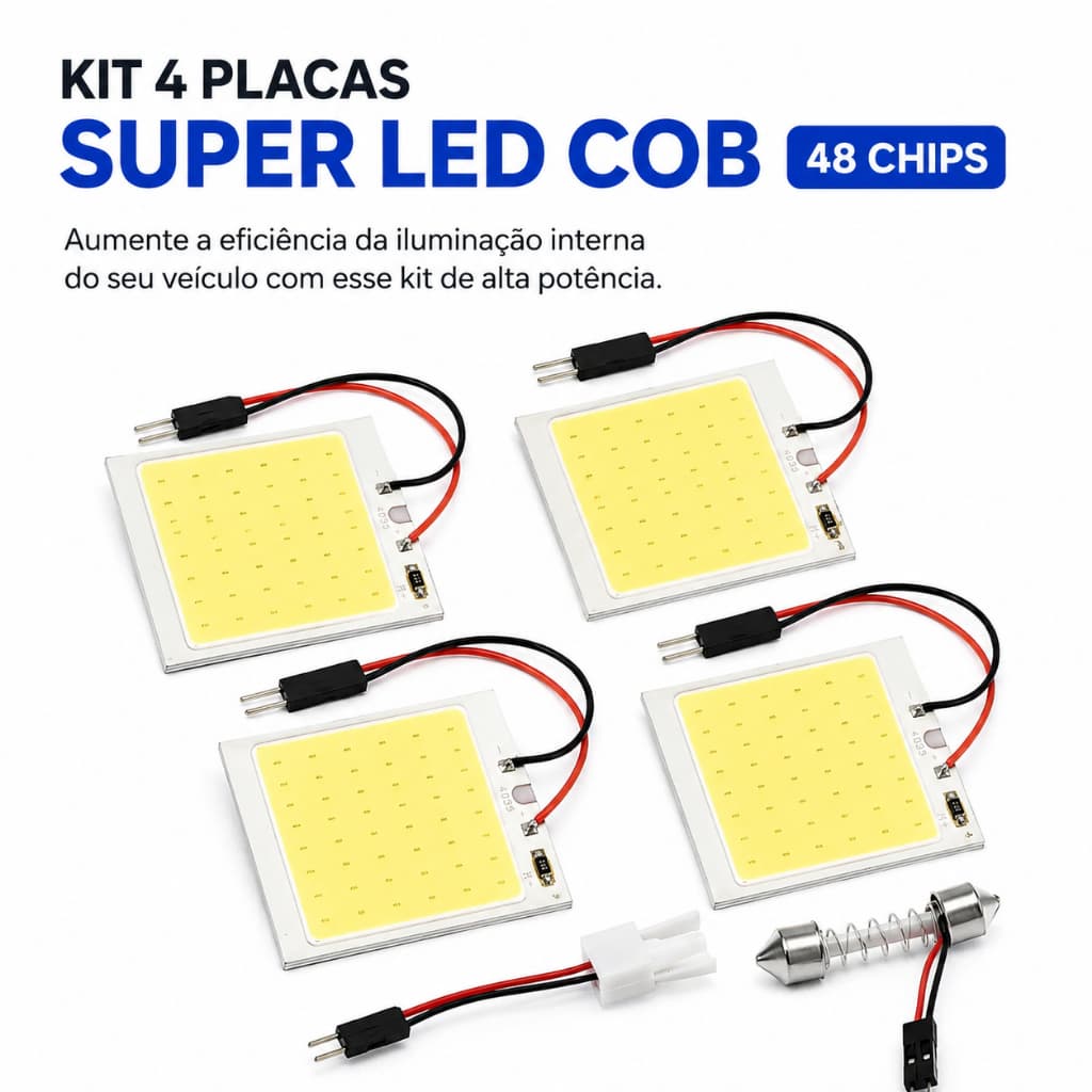 KIT 4 PLACA SUPER LED COB 48 CHIPS T10 TORPEDO M2