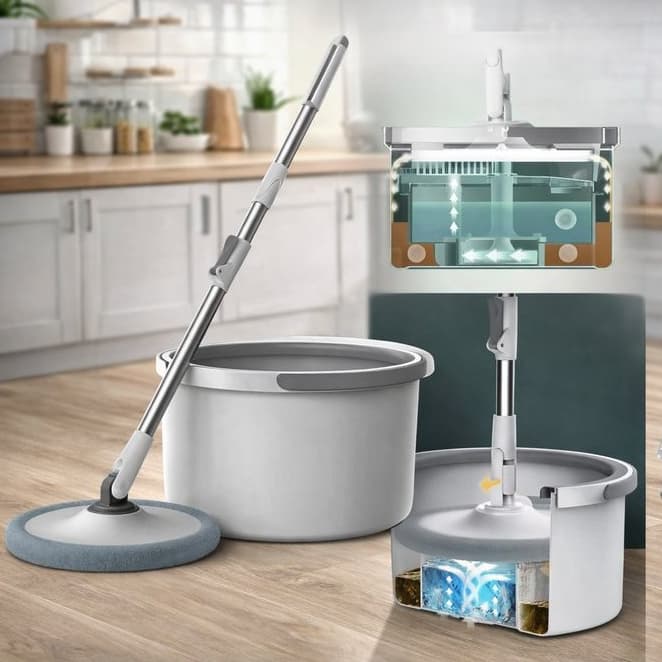 Mop Giratório com Balde 13L + 2 Refis de Microfibra | Limpeza Prática e Eficiente