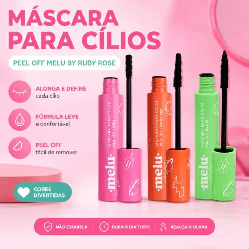 Máscara para Cílios Melu by Ruby Rose | Volume Intenso, Alongamento e Longa Duração
