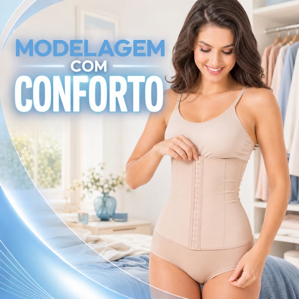 Cinta Modeladora Feminina Esbelt Ref 404 Emborrachada Redutora Abdominal Cintura Dupla Regulagem