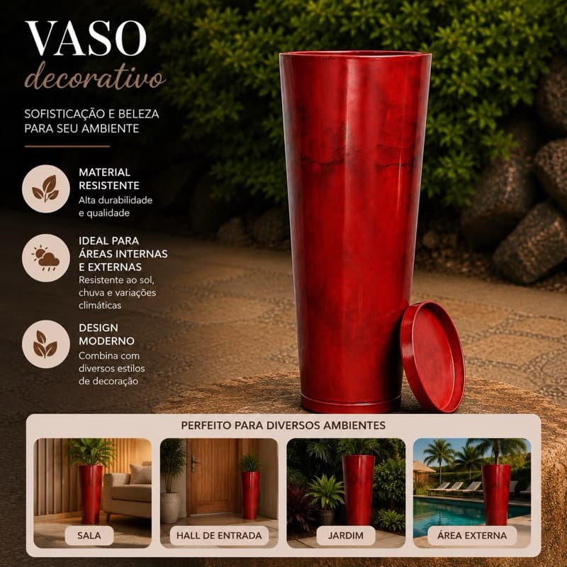 Vaso polietileno para plantas decorativo luxo moderno coluna ibiza efeito marmorizado e liso 70cm com prato