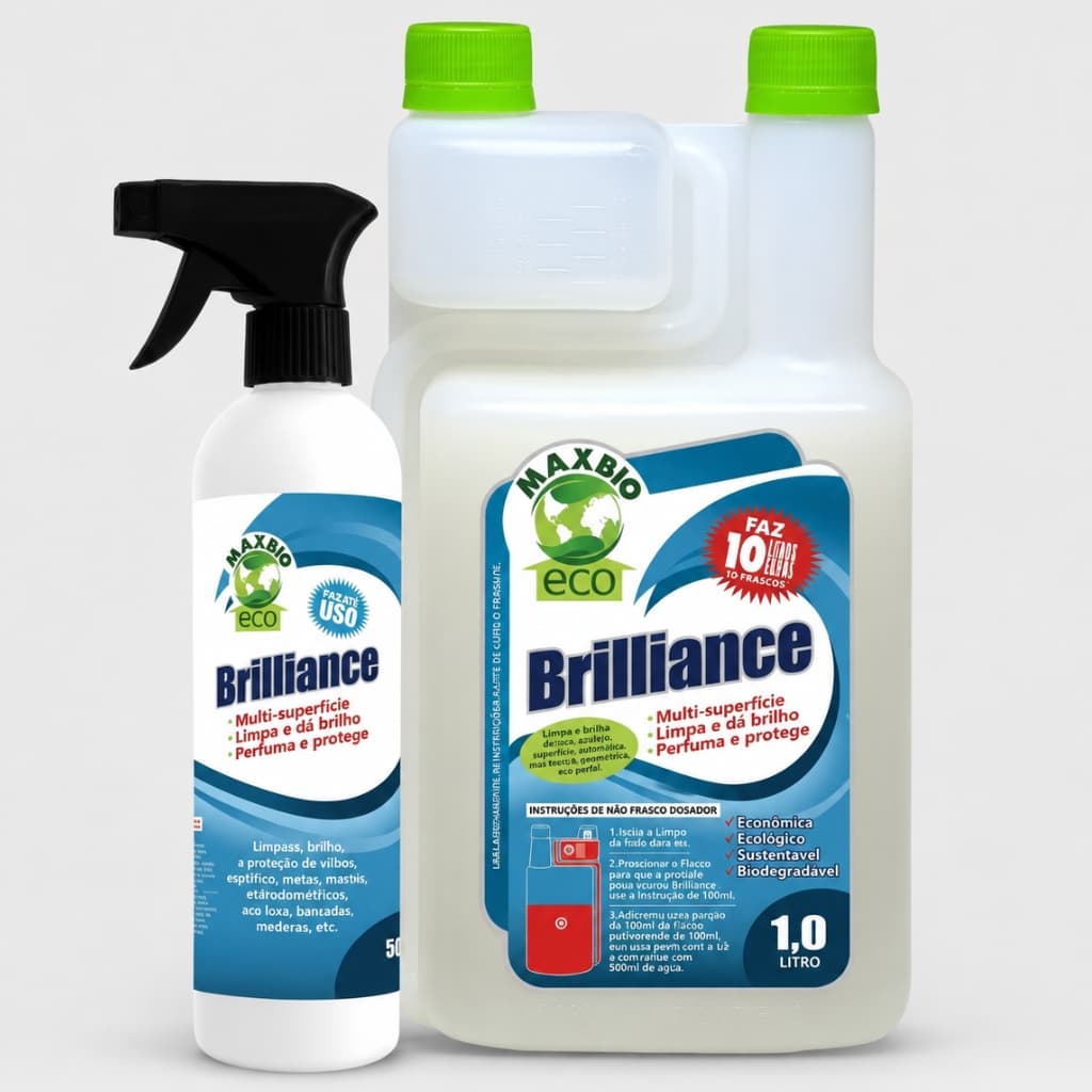 Kit Brilliance Maxbio Limpa Espelho Vidro Mdf Perfuma Multi Superfícies Lustra Moveis Concentrado