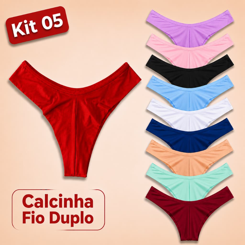 Kit 5 Calcinhas Fio Duplo Empina Bumbum Sem Costura Conforto Sensual