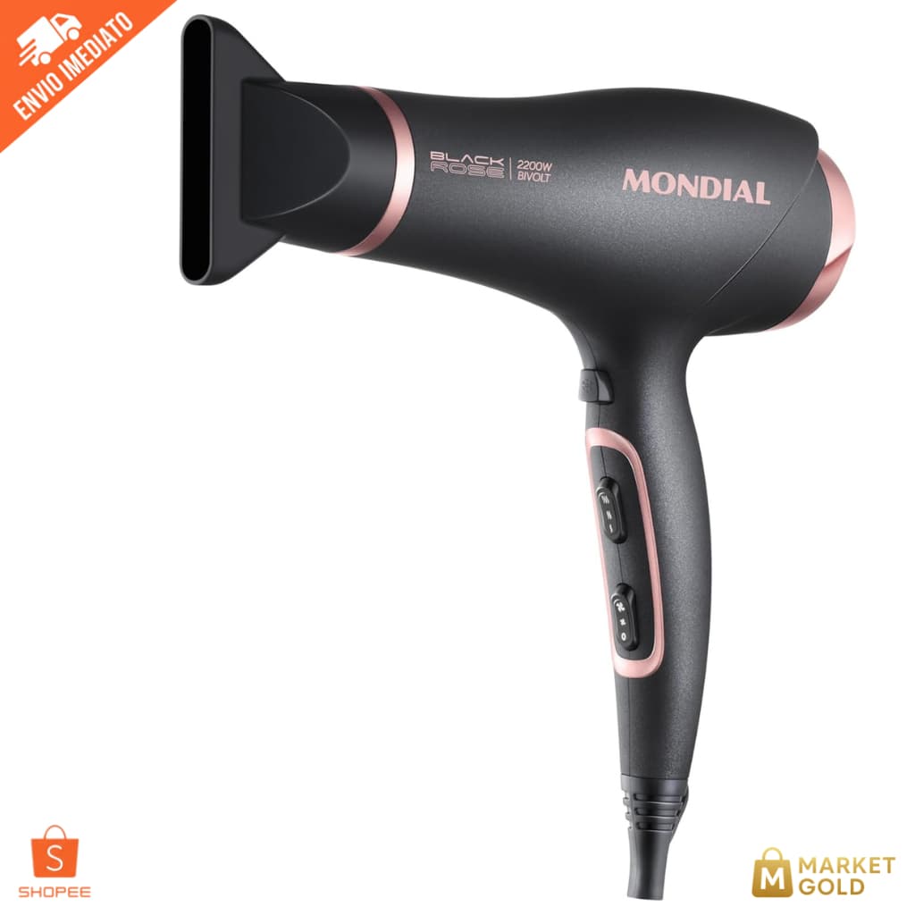 Secador Cabelo 2200W Mondial SC-37-BI Bivolt Preto Golden Rose com Íons Jato Frio