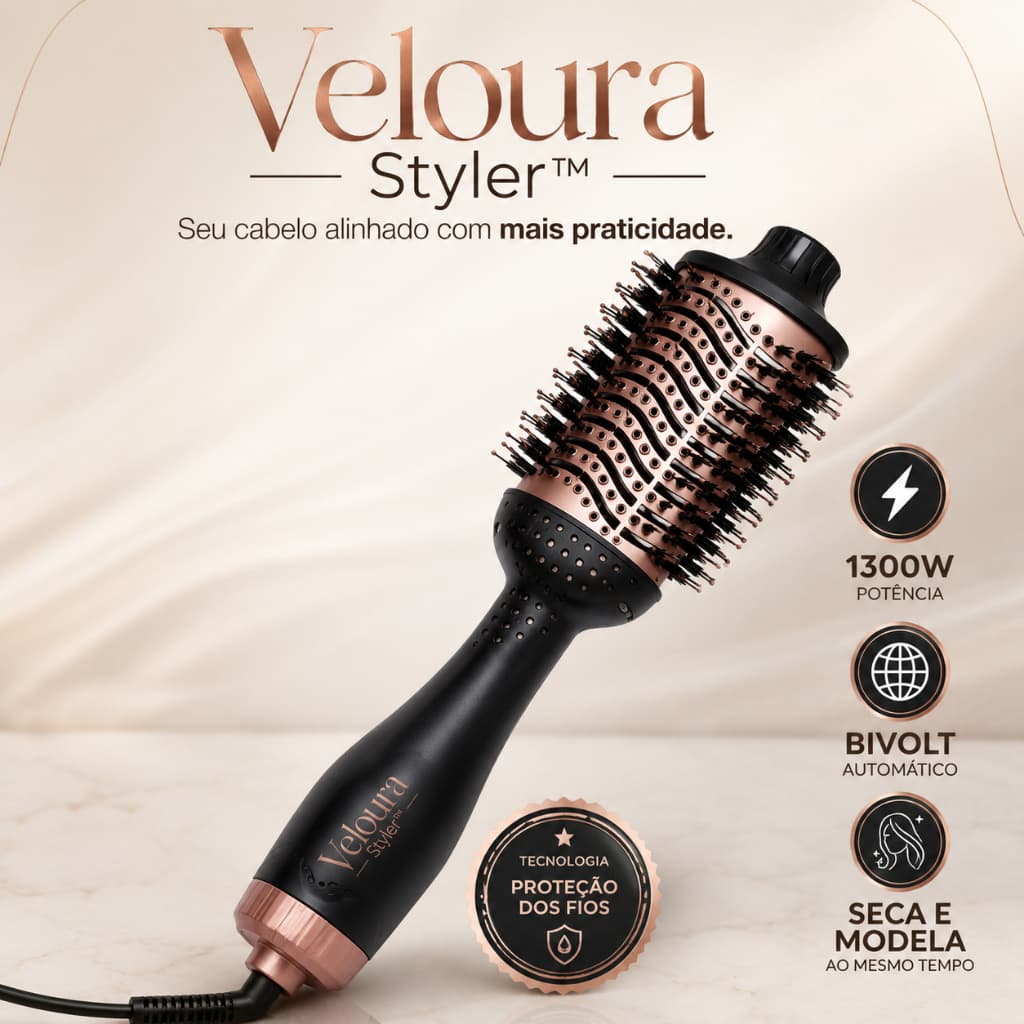 Escova Modeladora Secadora Cabelos Profissional Bivolt Potente 1300w