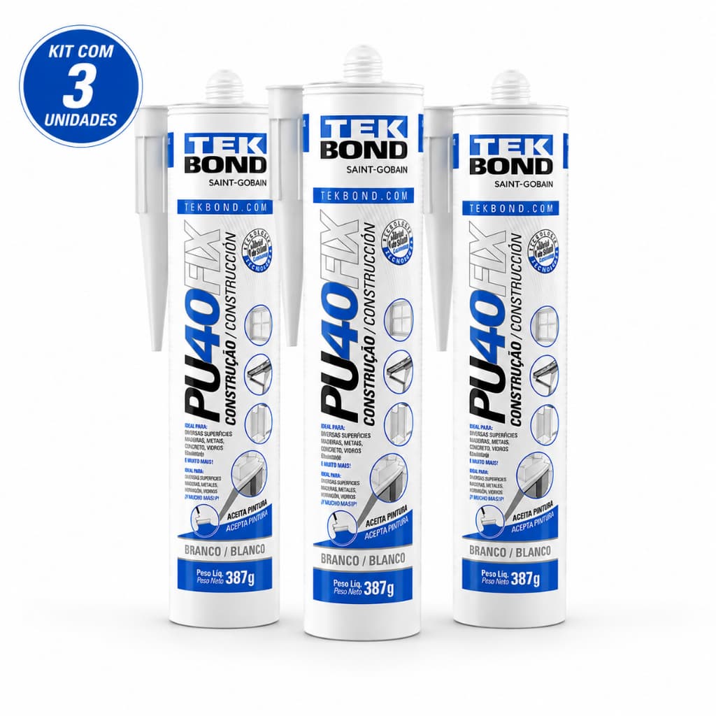 Kit 3 Adesivo Selante PU40 Fix Branco 387g Tekbond Cola Veda E Fixa
