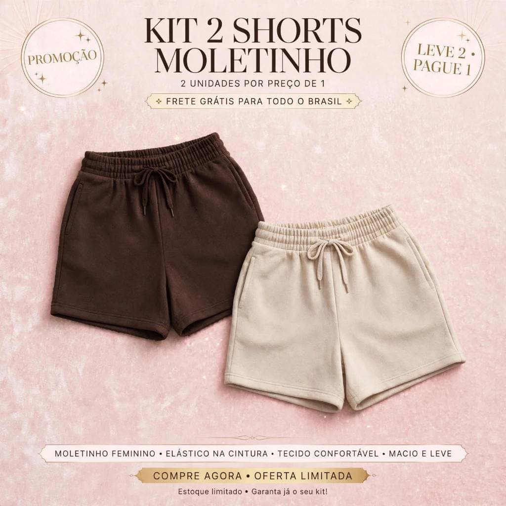 Kit 2 Shorts Feminino Moletom com Bolso Lateral Leve e Confortável Tendência