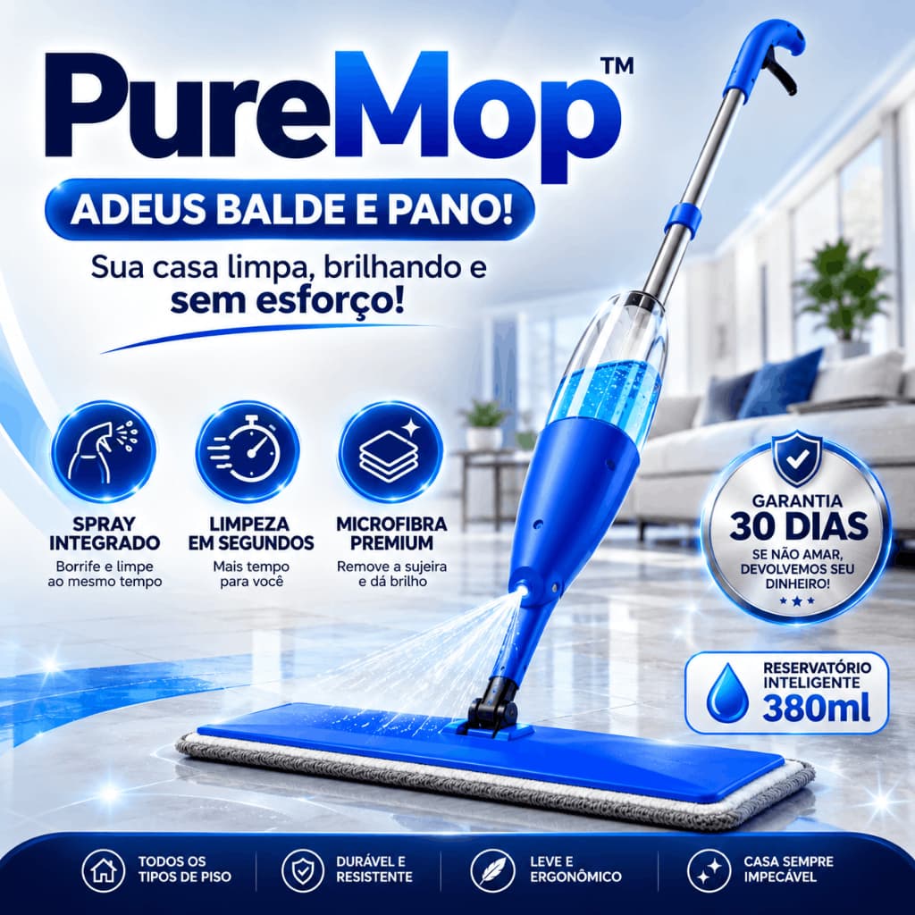 PureMop™ Mop Spray Microfibra com Reservatório Limpeza Fácil Piso Cozinha Banheiro