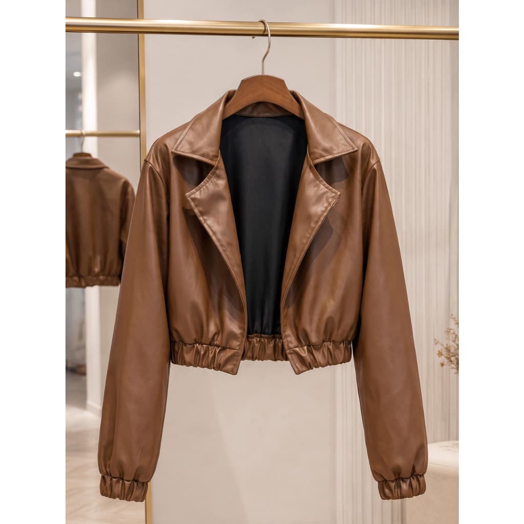 Jaqueta de Couro PU Feminina Curta Blusa Courino