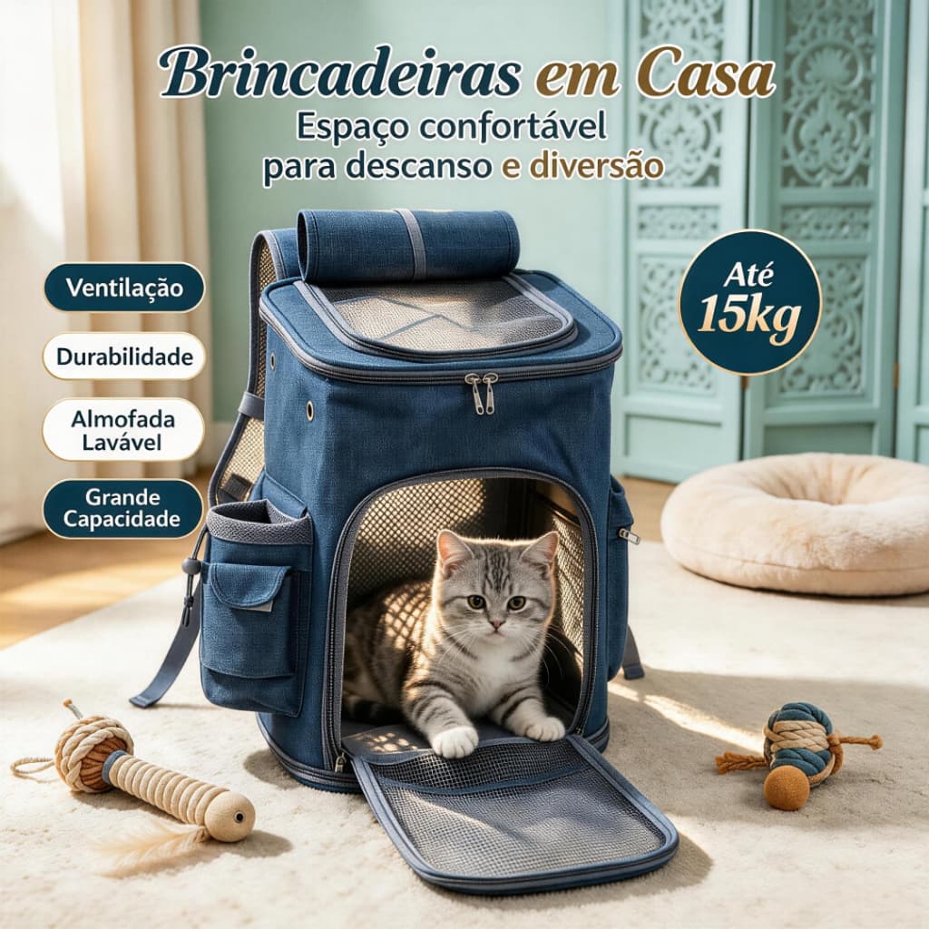 Mochila Pet Caixa de Transporte Gato Cachorro 30L Até 15kg Respirável, Passeios e Viagens