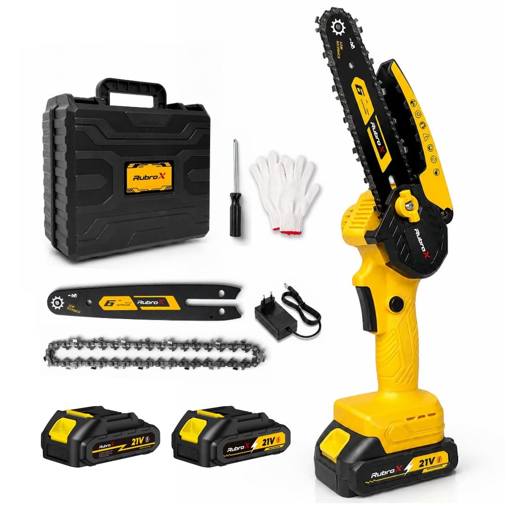Rubrox Motosserra Elétrica Portátil SparkBR 6 Polegadas Recarregável Bivolt 21V 2 Baterias Maleta