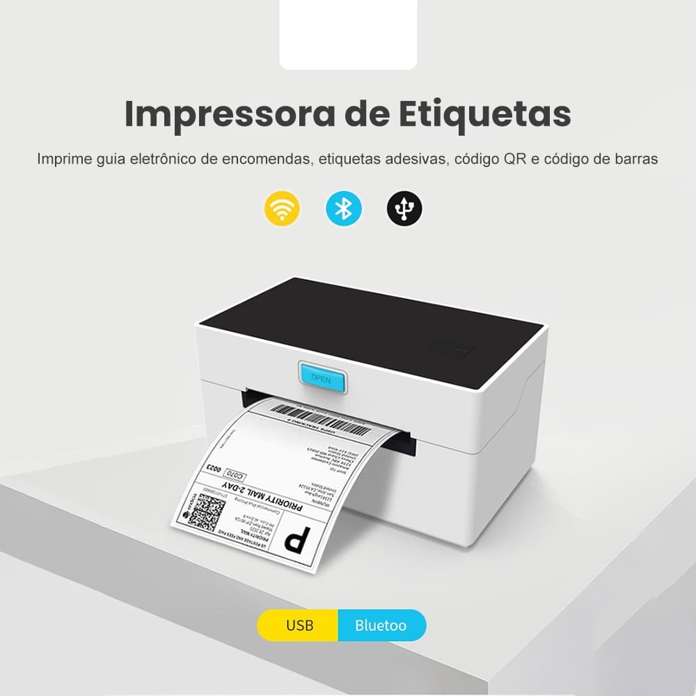 Impressora Térmica 110mm Alta Velocidade USB Bluetooth Multissistema Etiqueta Envio Código Barras