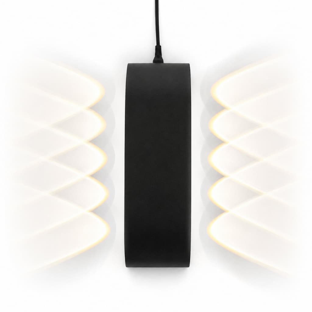 Arandela LED 6W 10 Fachos Viena Luz com luz quente 3000K, acabamento preto fosco, Ideal para paredes, Muros, fachadas