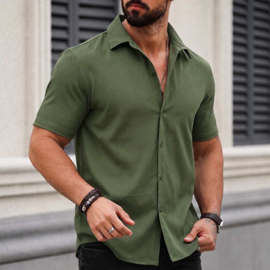 Camisa Masculina Social Manga Curta Slim Fit