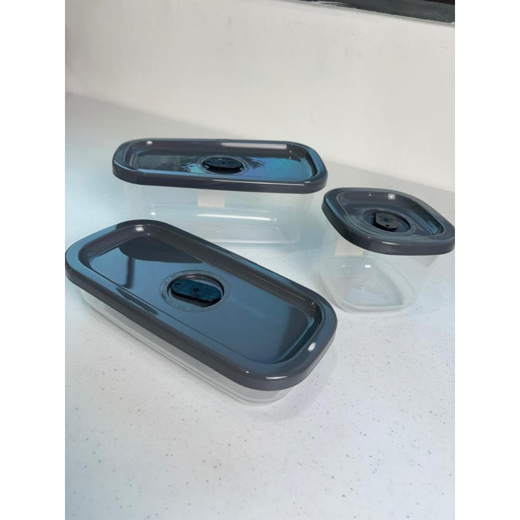 Kit 3 Potes Organizadores de Cozinha Porta Mantimentos Tampa c/ Válvula marca Plasútil Lume Cinza