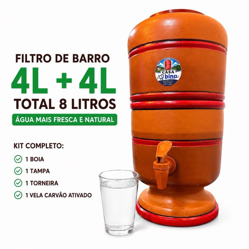Filtro de Barro 4 Litros + 4 Litros Kit Completo 1 Vela Carvão Ativado + 1 Boia + 1 Torneira