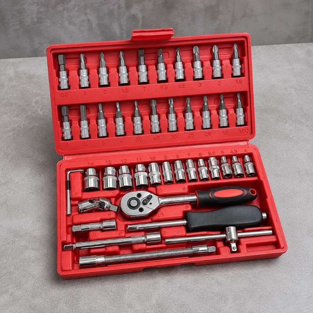 Kit De Ferramentas 46 Peças Jogo De Soquetes Chave Catraca Reversível  Com Maleta Jogo De Ferramentas Completo