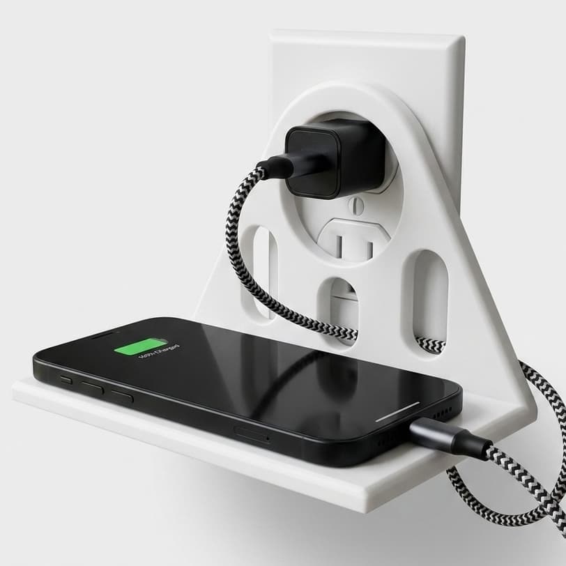 Base Carregador Celular Universal Anti Queda em Plástico Resistente Para Tomada, Design Minimalista