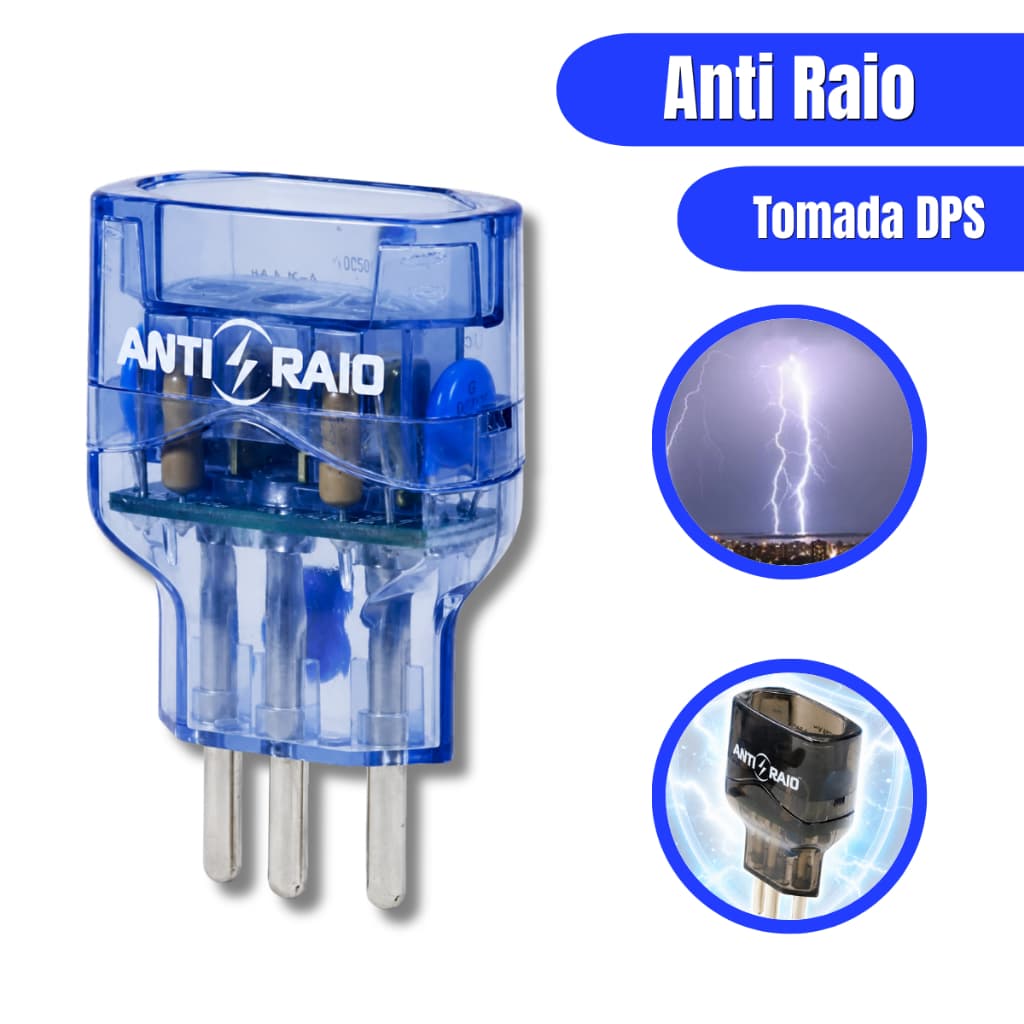 Tomada Anti-Raio Azul 10A Bivolt 127V 220V Protetor Contra Surtos 3 Pinos