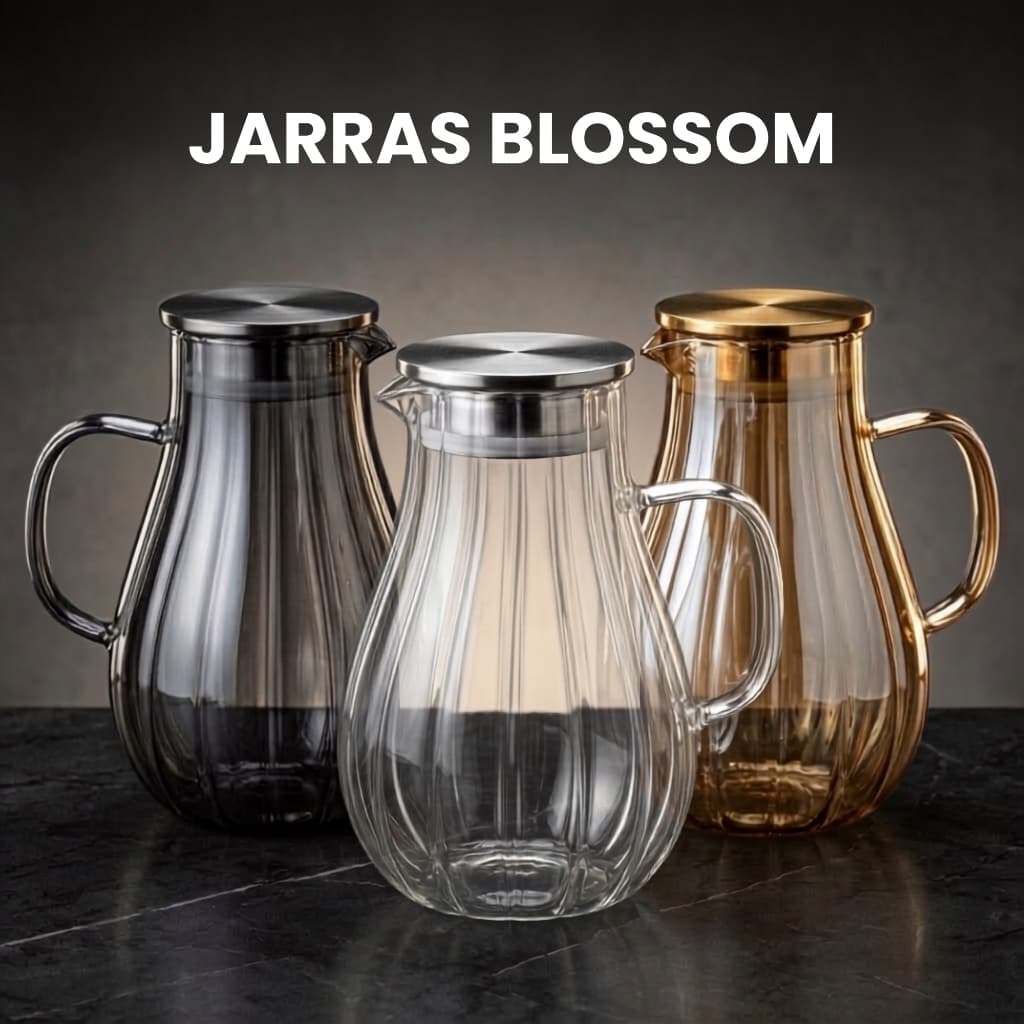 Jarra de Vidro Blossom 1,8L Borossilicato e Com Tampa Aço Inox Cozinha Suco Água Cores Variadas