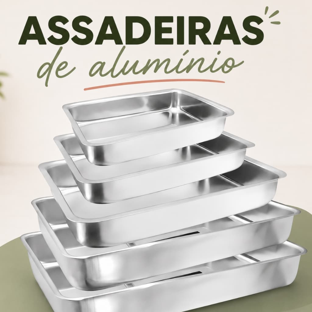 Jogo de Assadeiras 5 Peças Formas Retangular de Alumínio Quadrada