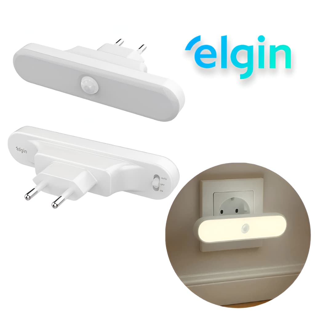 Luminária de Emergência Elgin 1W 3000K Luz Amarela Com Sensor de Movimento