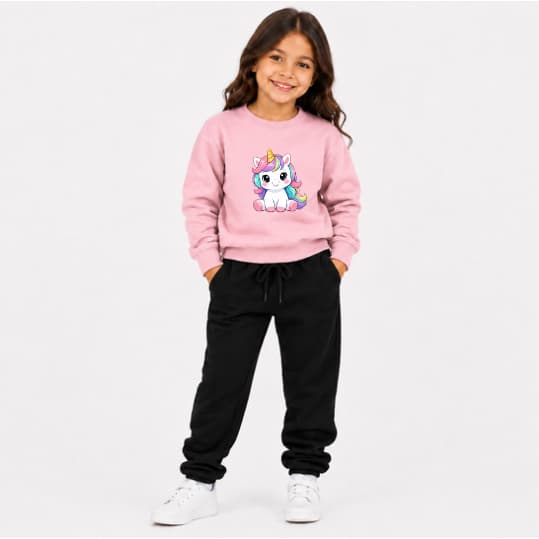 Conjunto Moletom Gola Careca Premium Infantil Várias Cores Estampa Fofa Unicornio