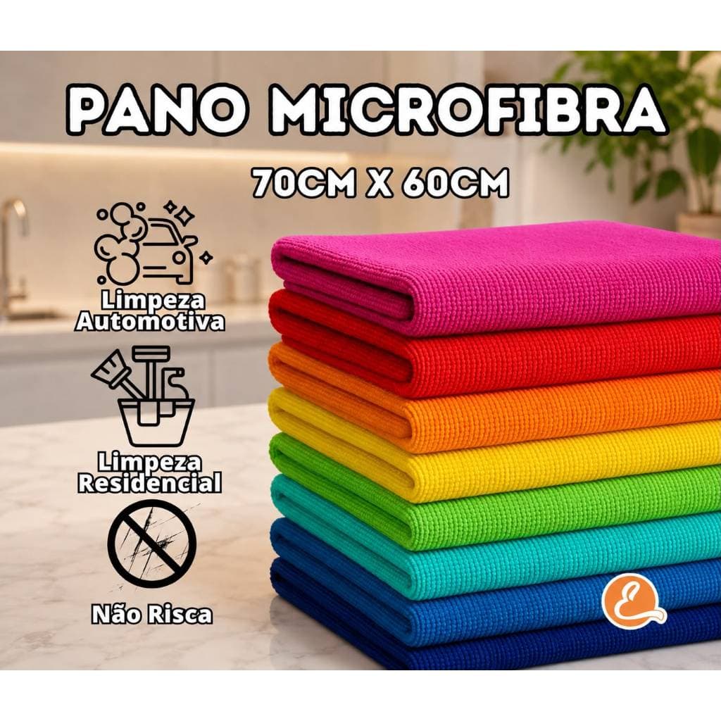 Panos de chão de microfbra gigante 70x60 cm - Alta absorção, Lavável e Reutilizável - CORES VARIADAS