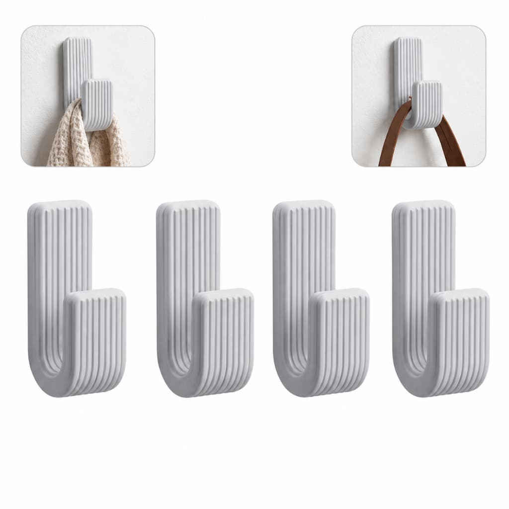 Kit 4 Ganchos Adesivo Dupla Face Parede Sem Furar Multiuso Toalha Moderno Minimalista