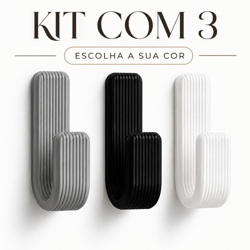 Kit com 3 Ganchos Toalheiro de Parede Autoadesivo Moderno Minimalista para Banheiro com Fita Dupla Face