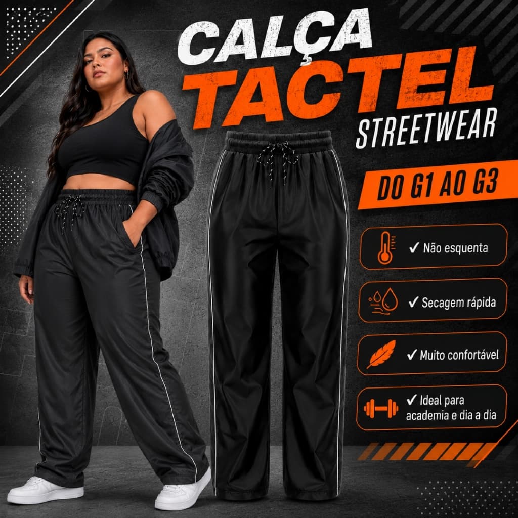 Calça Tactel Plus Size Feminina Streetwear Cós com Elástico Casual Academia G1 ao G3