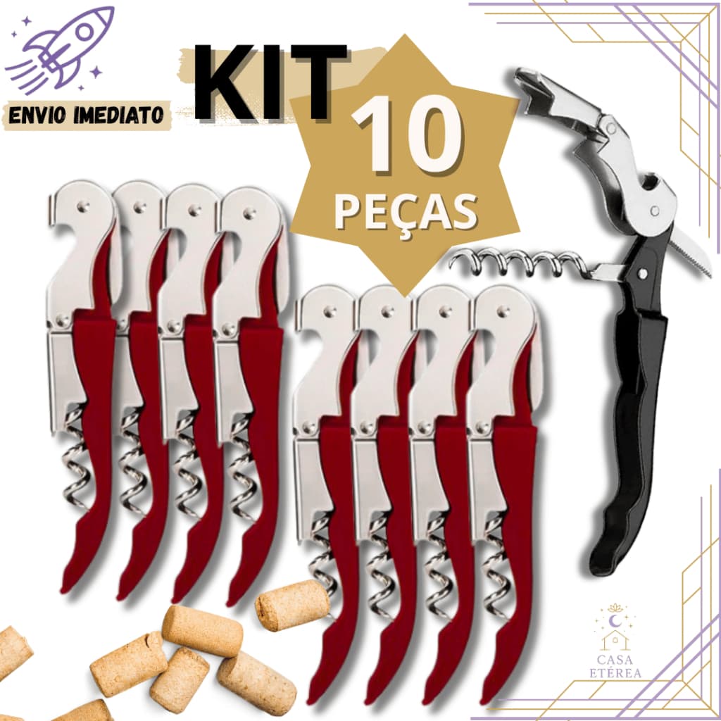 Jogo Saca Rolhas de Vinhos Profissional Inox 3 em 1 com Cortador de Cápsula para Casa e Restaurante e Bartender